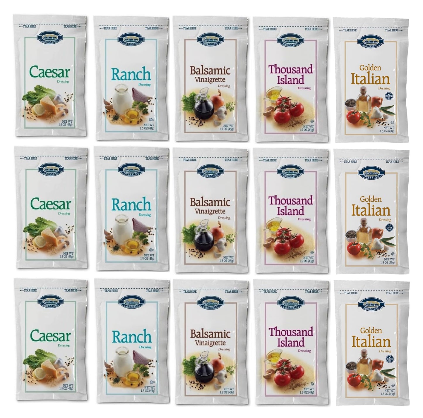 Salad Dressing Packets - Variety Pack 1.5oz - 15 Count (5 Flavor Variety)
