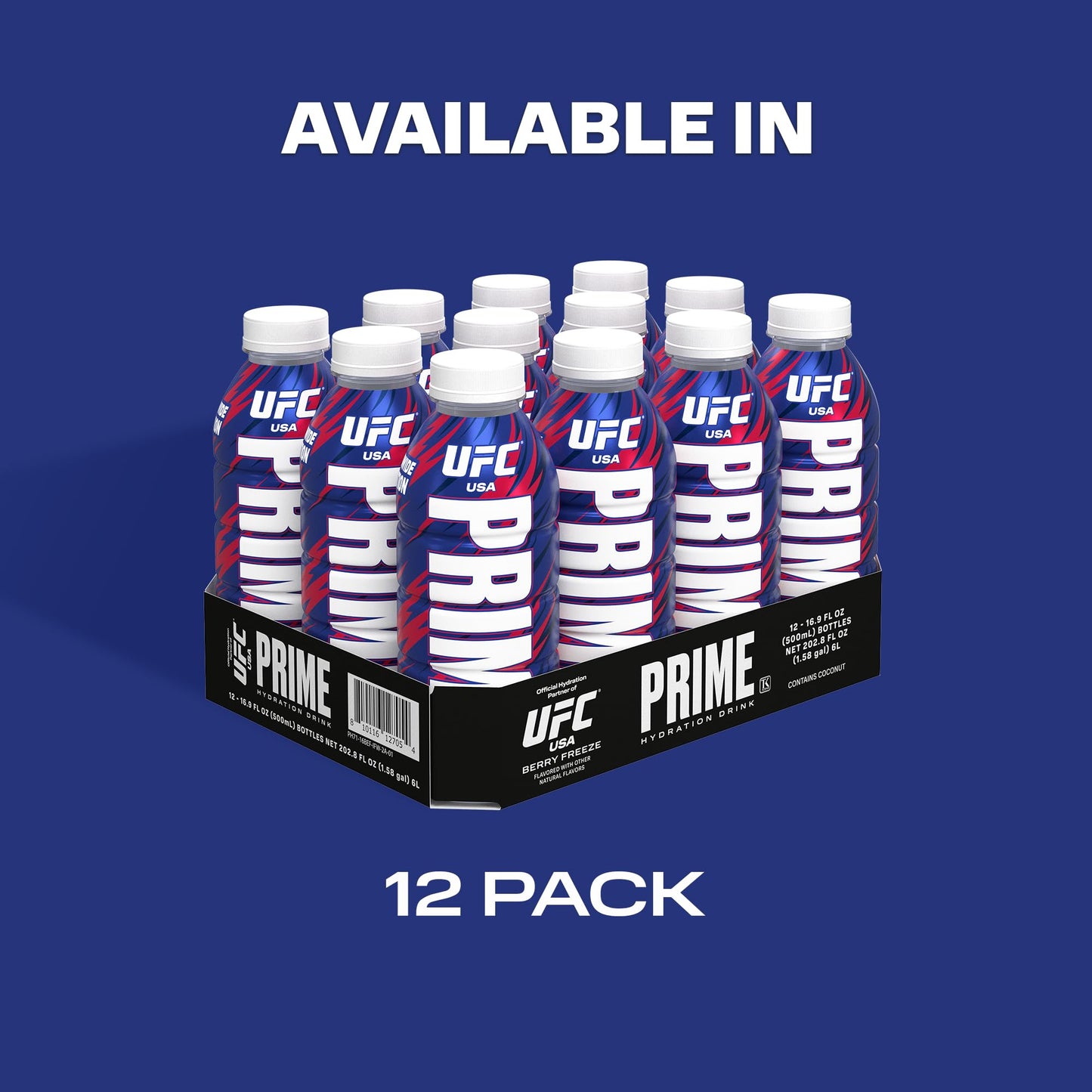 PRIME Hydration UFC  Sports Drinks  Electrolyte Enhanced for Replenishing Fluids  250mg BCAAs  B Vitamins  Antioxidants  Low Sugar  16.9 Fl Oz  12 Pack