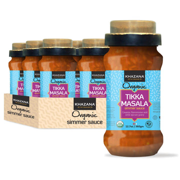 Khazana Organic Tikka Masala Indian Simmer Sauce - 6 X 12.7Oz Jars | Non-Gmo, Vegan, Gluten Free, Kosher | Authentic Indian Meal