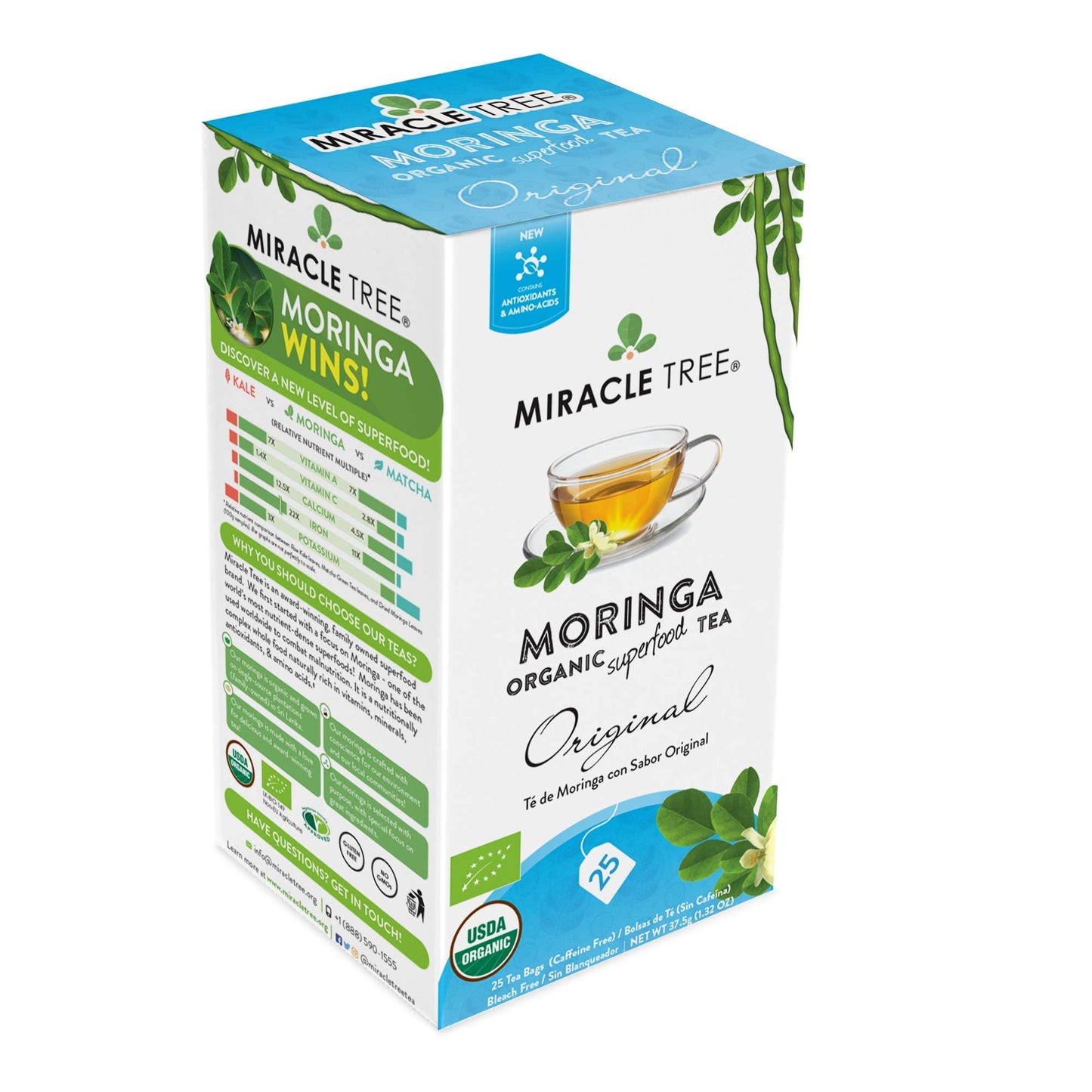 Tree Organic Moringa Superfood Tea - 25 Individually Sealed Bags, Vegan, Gluten-Free, Caffeine-Free, 1 Count
