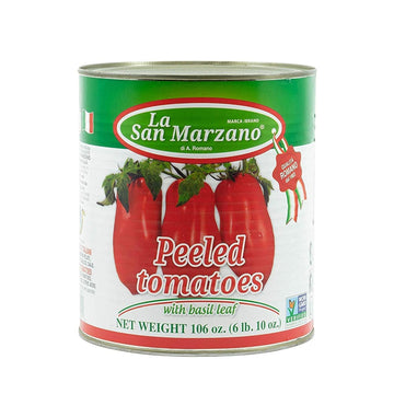 Large Can, La San Marzano Peeled Plum Tomatoes In Puree With Basil Leaf, 106 Oz (#10 Can), Premium Quality, 100% Product Of Ital