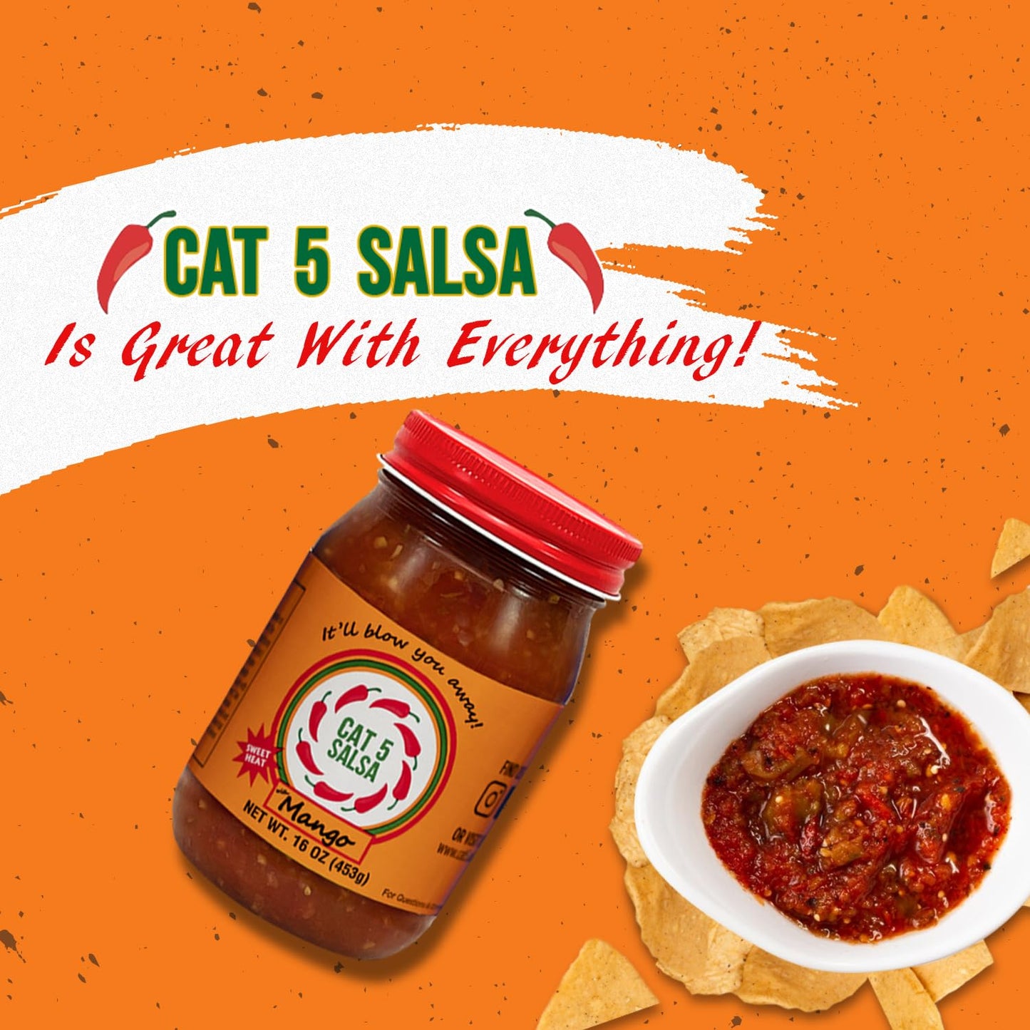 CAT 5 SALSA Mango Chili Sauce - Gourmet Salsa for Dips & Snacks - 16 oz Jar