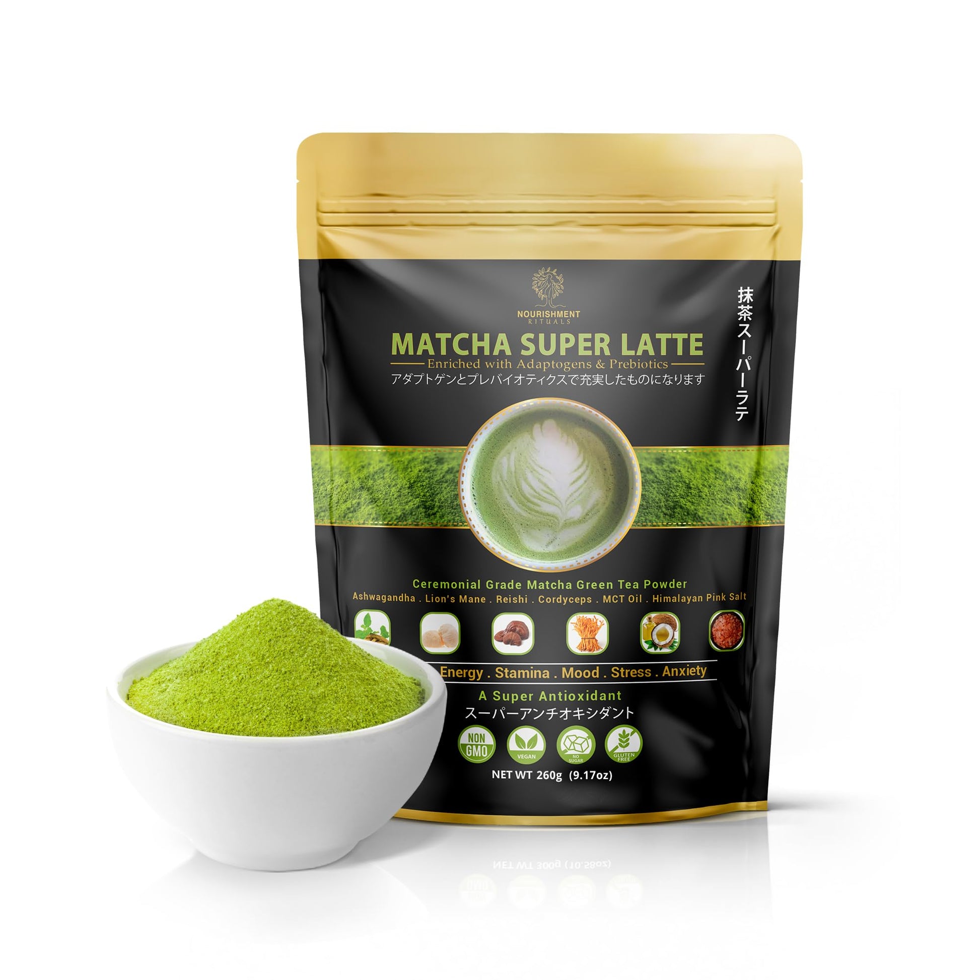 Nourishment Rituals Authentic Matcha Super Latte | Ashwagandha | Lion'S Mane | Reishi | Cordyceps | Made With Ceremonial Grade O