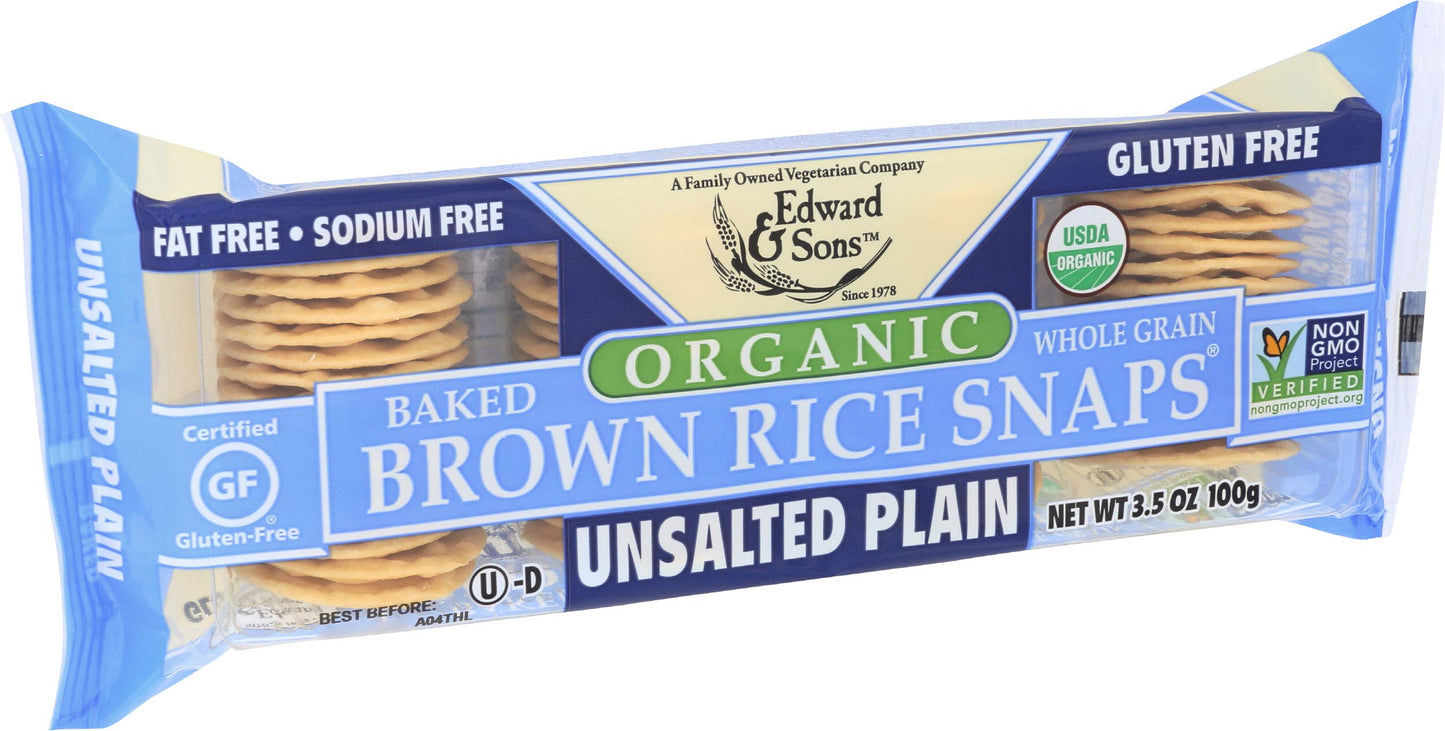 Edward & Sons Organic Brown Rice Snaps Crackers, Unsalted, 3.5 Oz