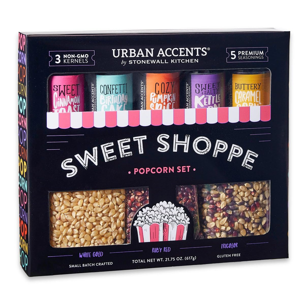 Urban Accents Movie Night Sweet Shoppe Gift Set Collection-Popcorn Seasoning Variety Pack (set of 8) - 3 Non-GMO Popcorn Kernel 