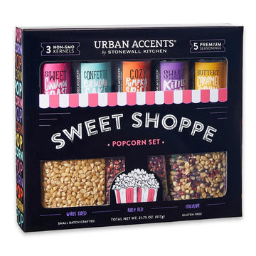 Urban Accents Movie Night Sweet Shoppe Gift Set Collection-Popcorn Seasoning Variety Pack (set of 8) - 3 Non-GMO Popcorn Kernel 