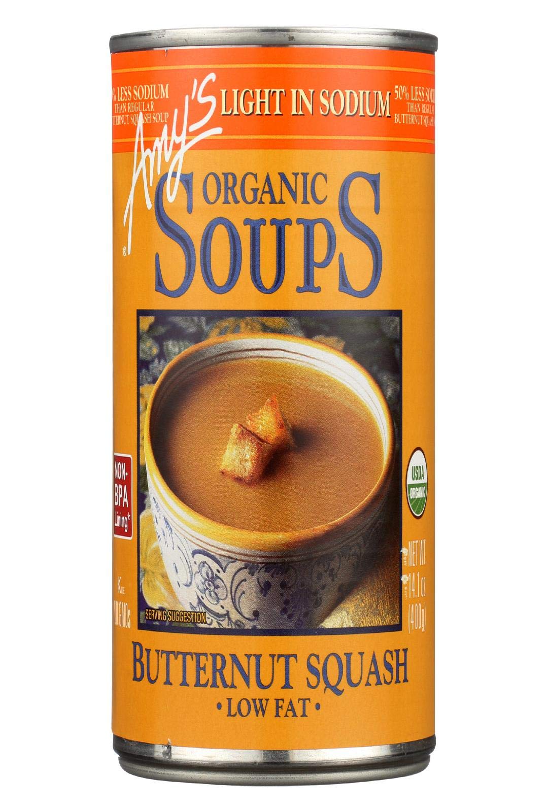 Amys Soup, Light In Sodium Butternut Squash Soup, Low Fat, Made With Organic Garlic And Olive Oil, Canned Soup, 14.1 Oz (12 Pack