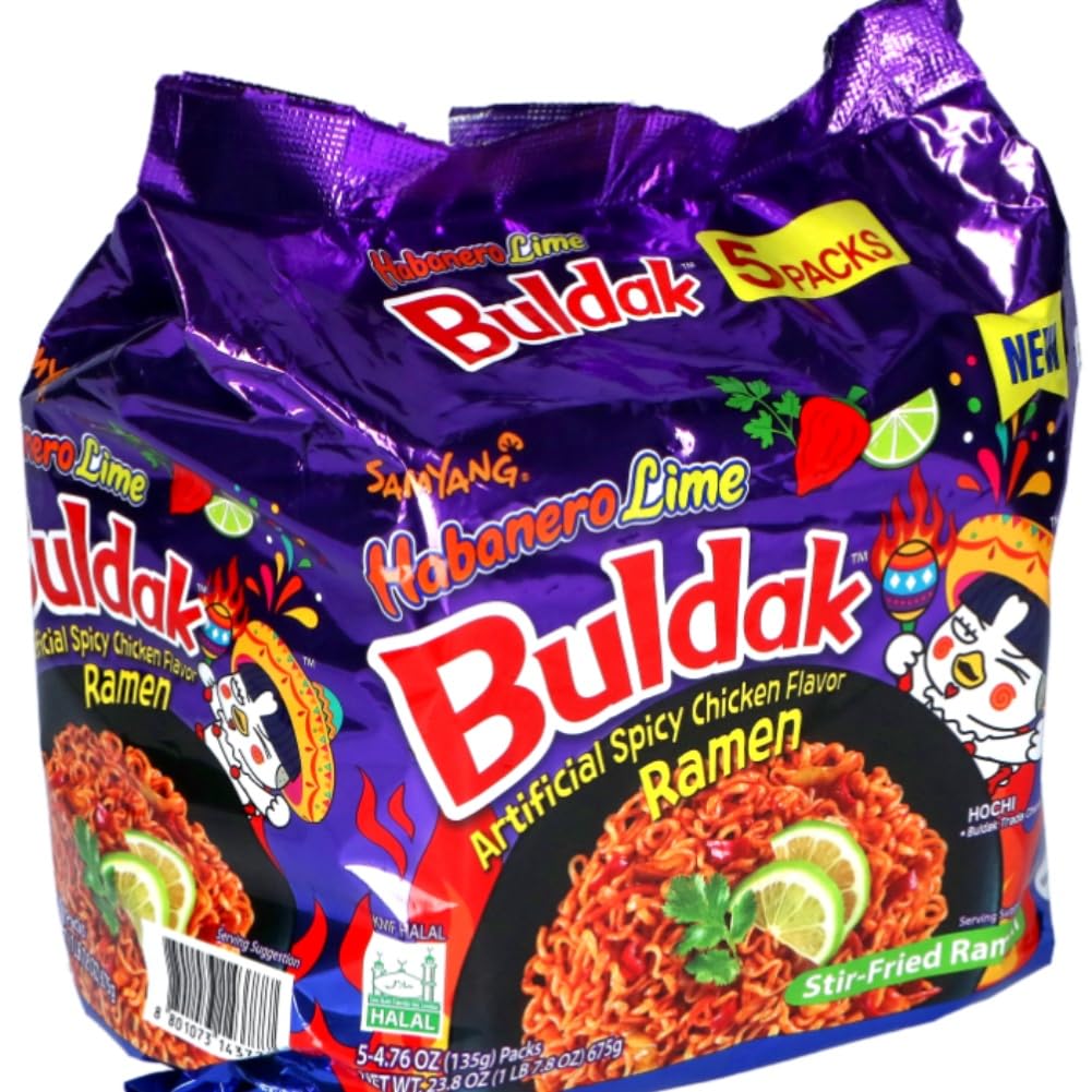 Samyang Buldak Hot Chicken Spicy Ramen Korea Instant Packaged Noodles,4.76 oz,Habanero Lime,5 Pack