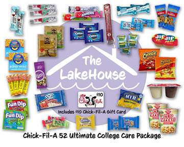 Lakehouse Student 52 College Care Package With Chick-Fil-A Gift Card - College Essentials Snack Box - College Snack Boxes Care P