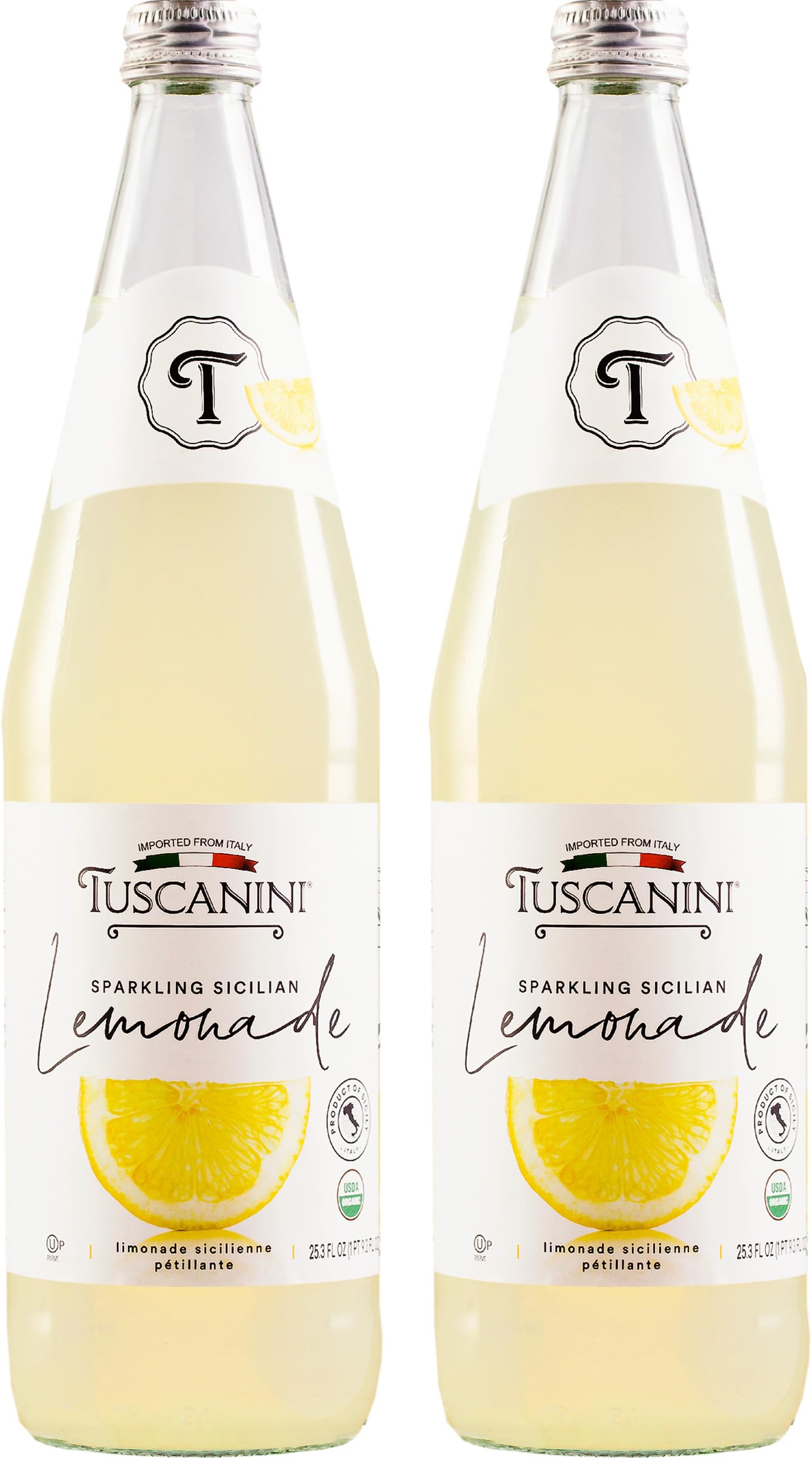 Tuscanini Top-Grade Organic Sparkling Lemonade  25.3Oz (2 Pack) | Real Italian Lemon Soda - No Food Coloring Or Artificial Flavors | Sparkling Party Drink | Product Of Italy | Kosher