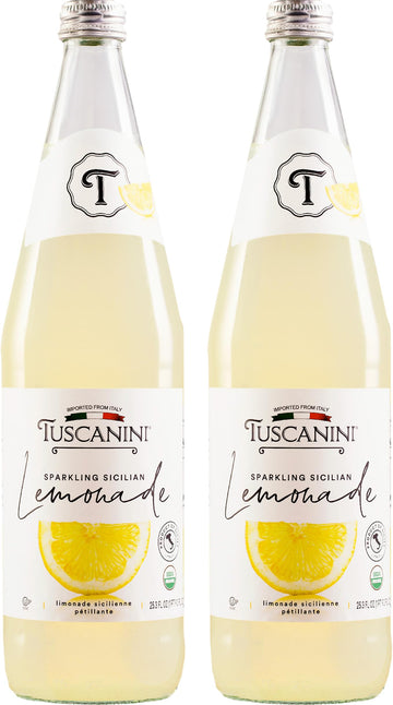Tuscanini Top-Grade Organic Sparkling Lemonade  25.3Oz (2 Pack) | Real Italian Lemon Soda - No Food Coloring Or Artificial Flavors | Sparkling Party Drink | Product Of Italy | Kosher