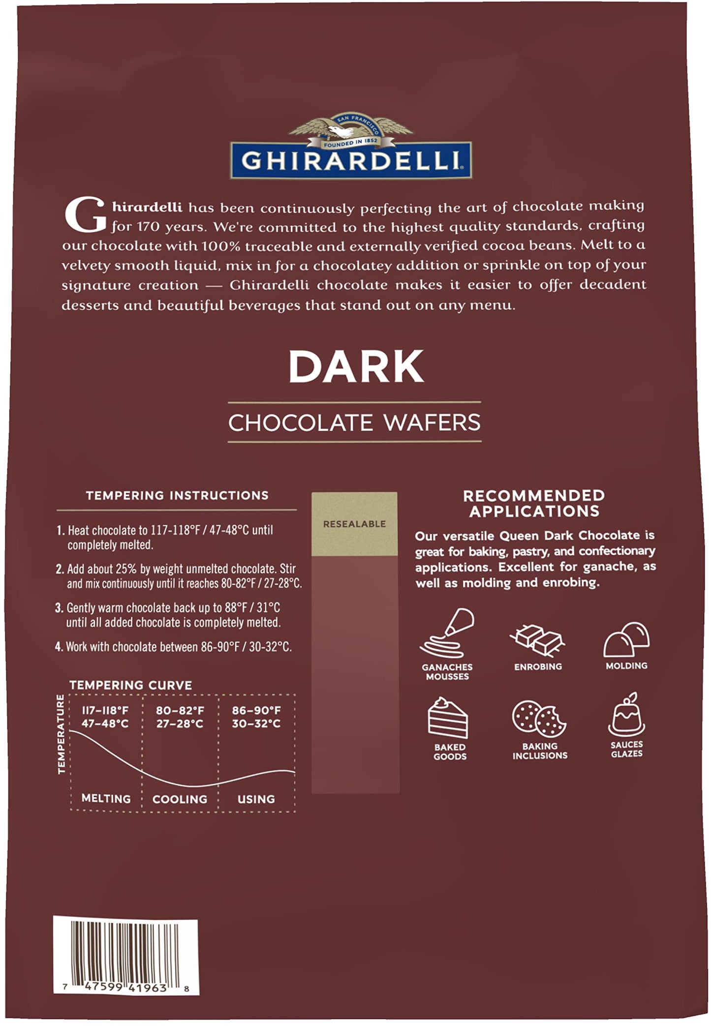 Ghirardelli Dark Chocolate Wafers, 120 Count Per Lb, 5Lb Bag With Ghirardelli Stamped Barista Spoon