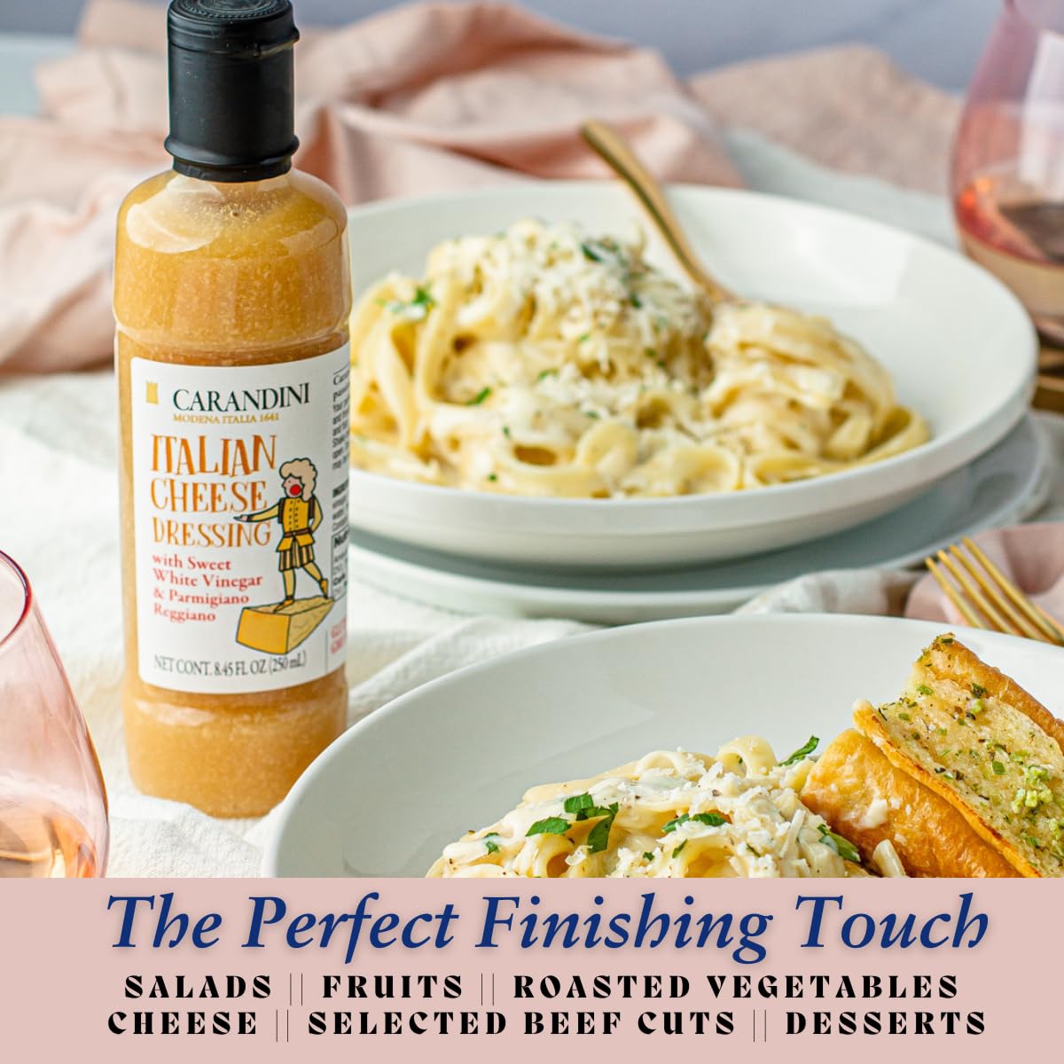 Carandini Italian Cheese Dressing with Sweet White Vinegar & Parmigiano Reggiano, Gluten Free, 8.45 Fl Oz
