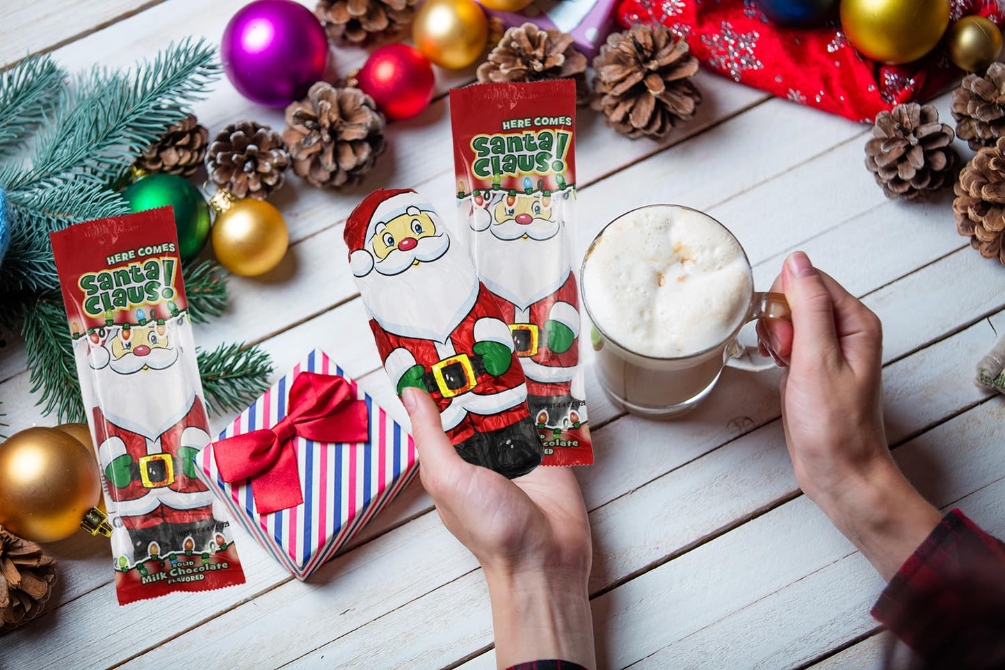 Fruidles Large Christmas Chocolate Santa Holiday Treats, Solid Smooth Milk Chocolate, Party Bag Fillers, Individually Wrapped Fo