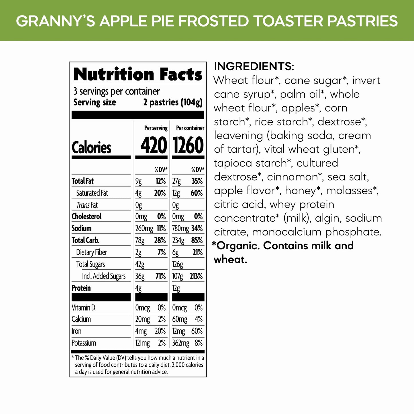 Nature s Path Organic Toaster Pastries, Frosted Granny s Apple Pie, 72 Count (Pack of 12, 11 Oz Boxes), Made From Real Apples