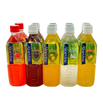 Aloevine Fruity Fun Variety Pack - Plant-Based Korean Drinks, 16.9 oz (Pack of 10) - Watermelon, Grape, Mango, Coconut, Pineapple
