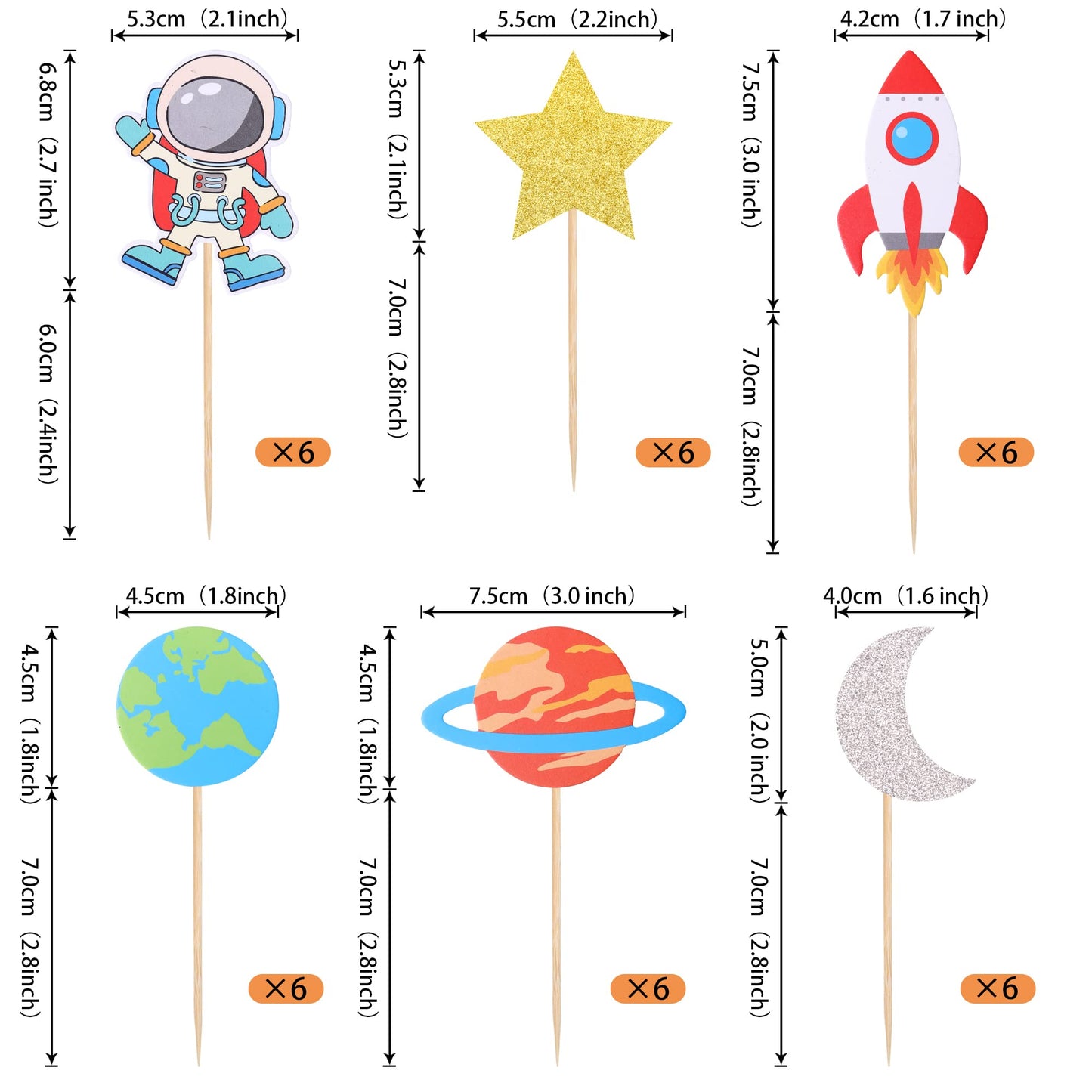 YCTHUNFISH 36 Pack Space Astronaut Cupcake Toppers - Outer Space Theme Decorations for Baby Shower & Kids Birthday Party - Small Size