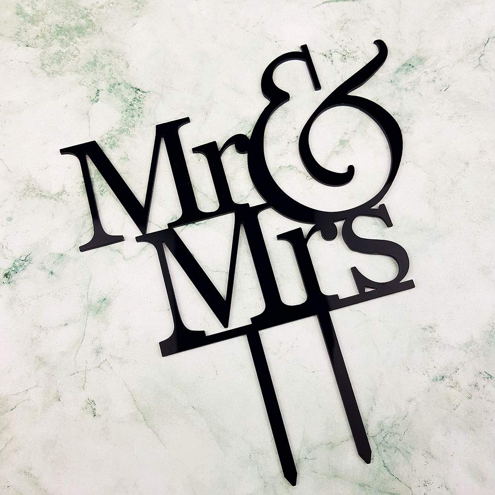 JIEEIN Mr and Mrs Cake Topper, Black Acrylic Bride and Groom Sign, 1 Count