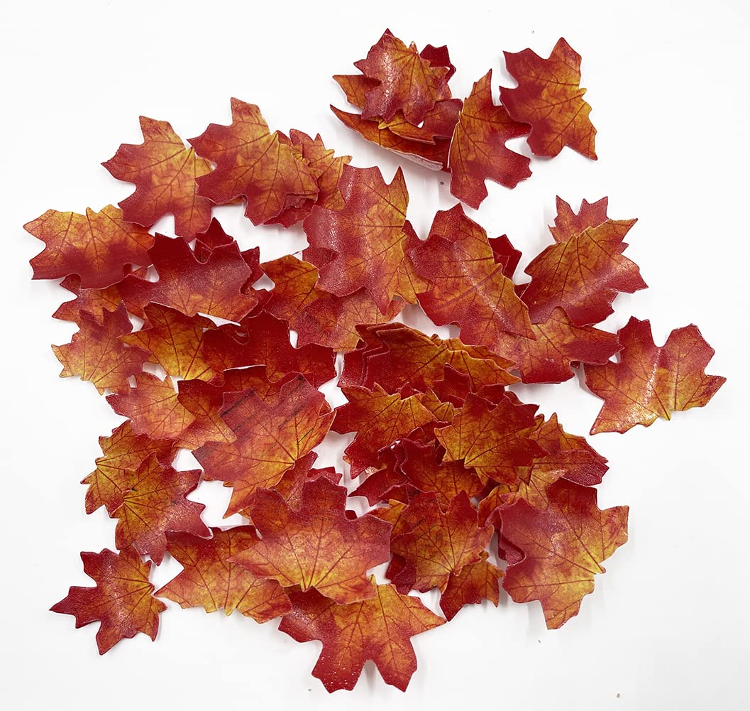 Set Of 75 Edible Fall Leaves Gold Leaf Cake Decorations, Thanksgiving Day Christmas Party Cupcake Topper (Red)