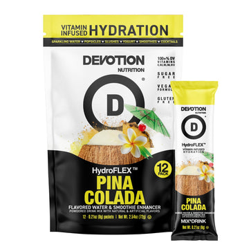 Devotion Nutrition HydroFLEX Pina Colada Drink Mix – Sugar-Free, Dye-Free Hydration with Vitamins & Electrolytes, 12-Pack, 2.54 oz