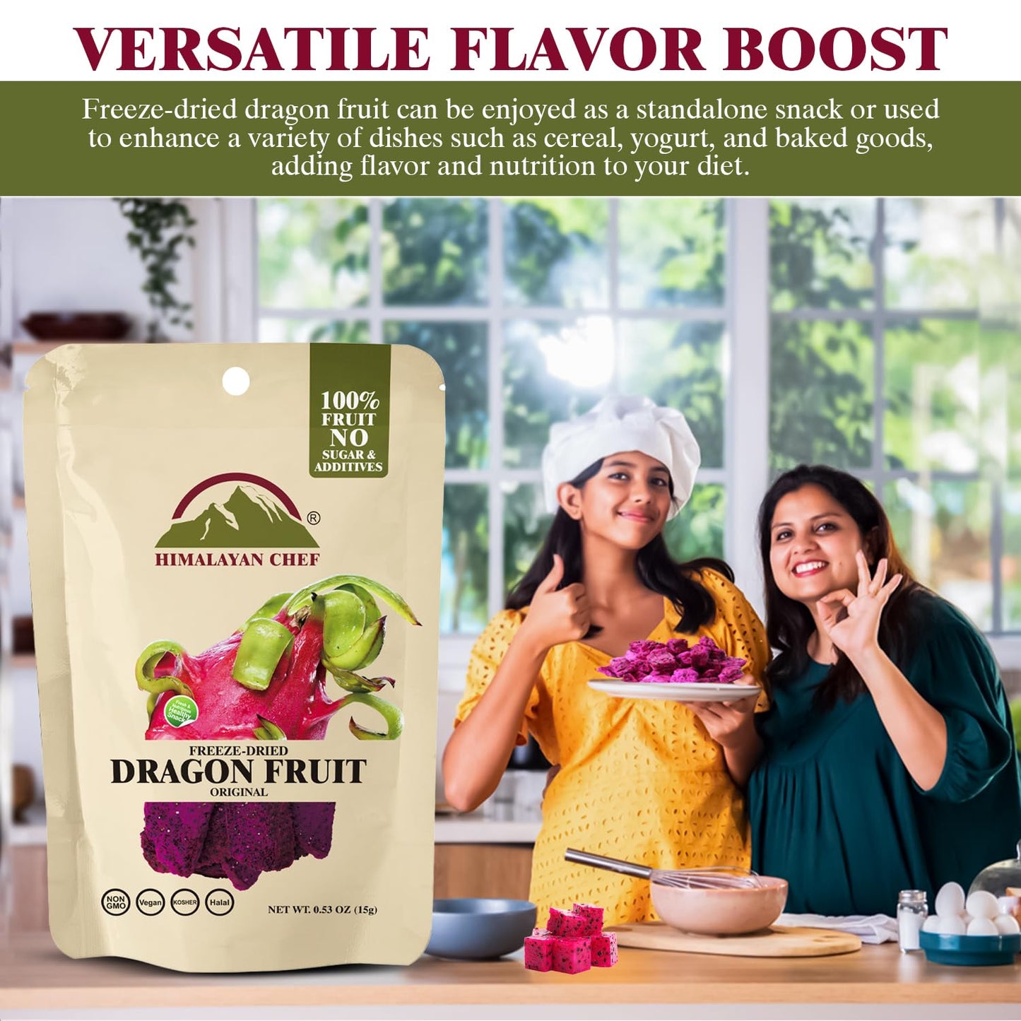 Himalayan Chef Freeze-Dried Dragon Fruit 15G/Each (Pack Of 10) | Organic Dried Fruit Snacks, Healthy Snack For Kids & Adults, Fr