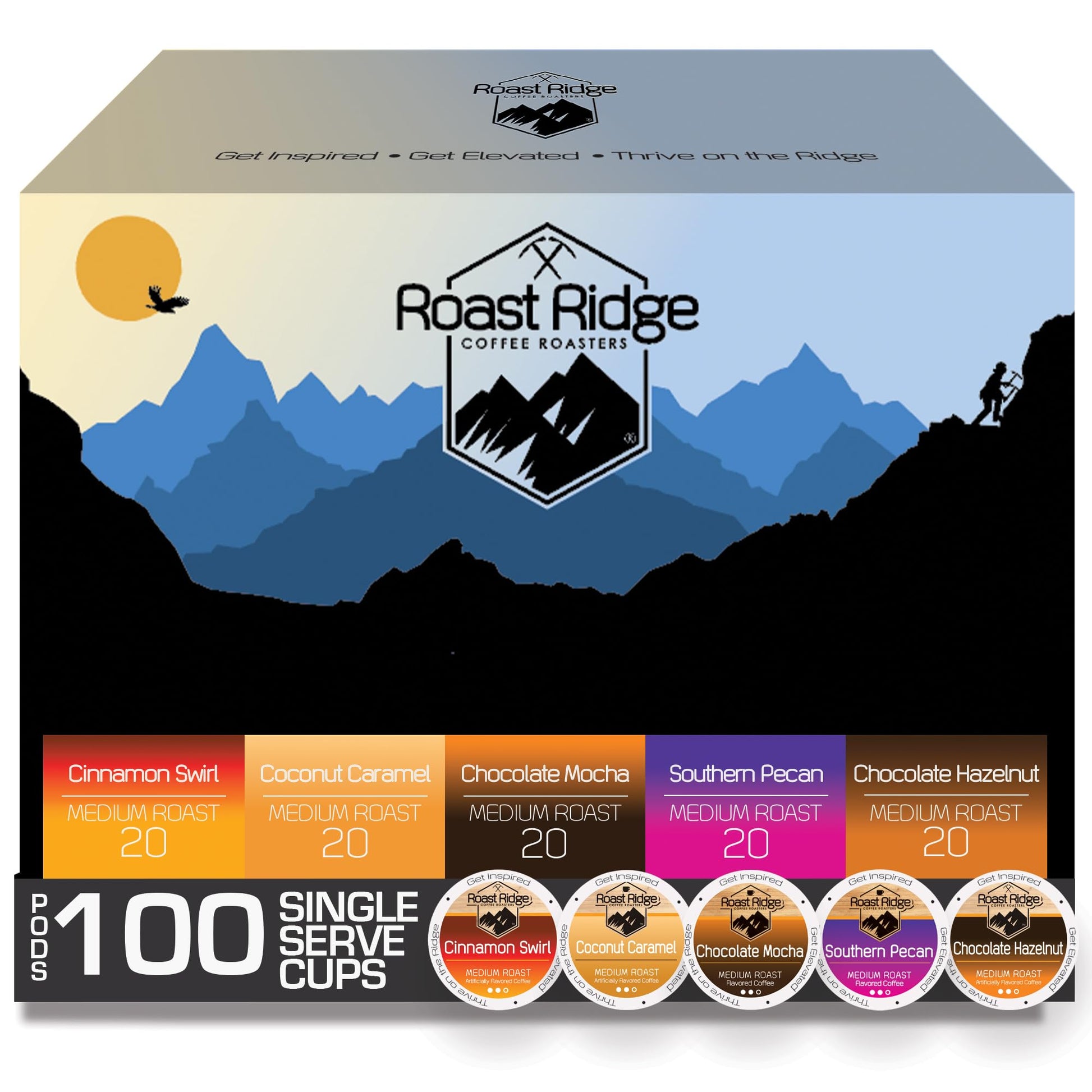 Roast Ridge Single Serve Coffee Pods, Variety Pack, Medium Roast, 100 Count, Compatible with Keurig K-Cup Brewers