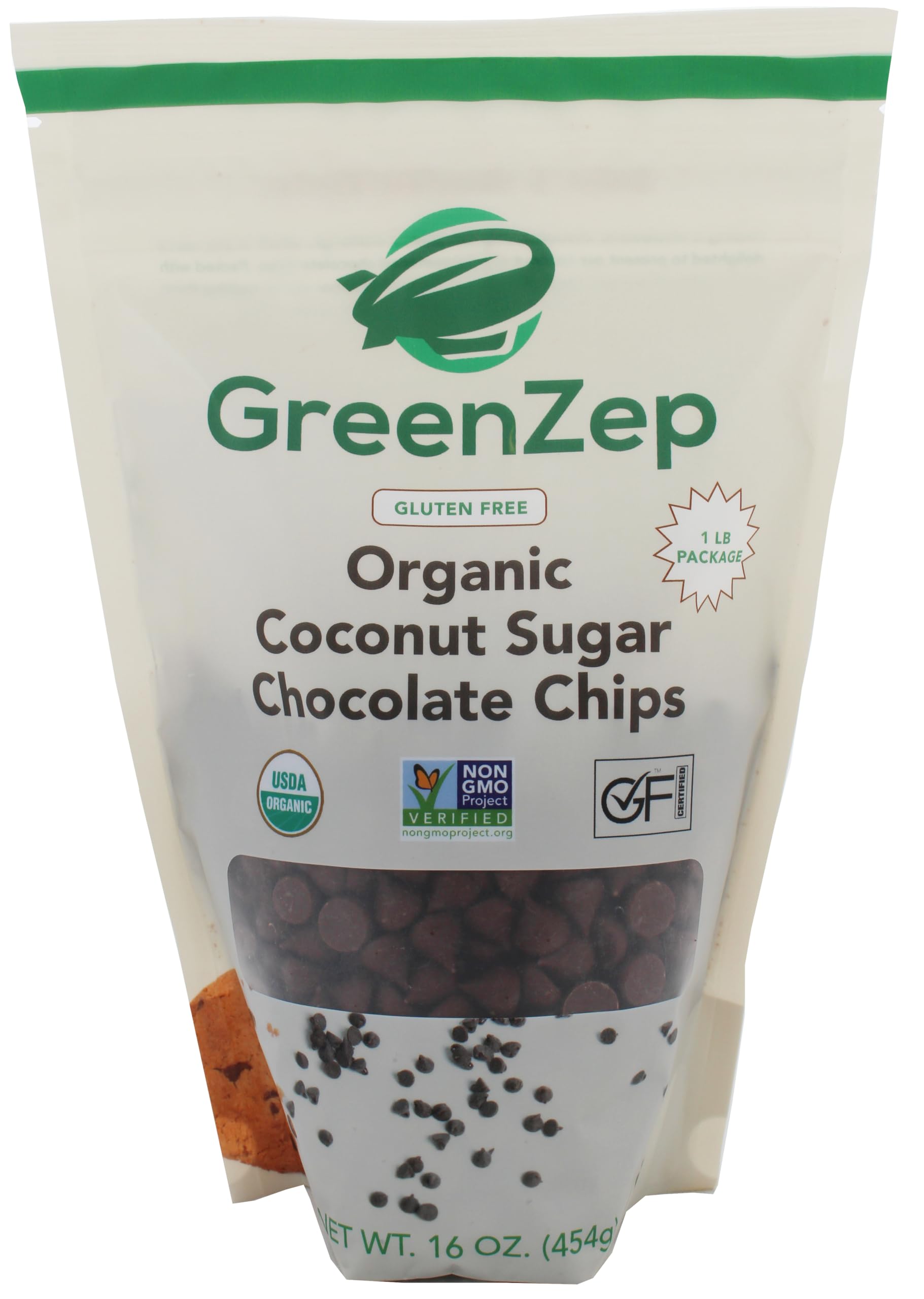 GreenZep Coconut Sugar Organic Chocolate Chips, Dairy Free, Gluten Free, Vegan, 16 Ounce Bag