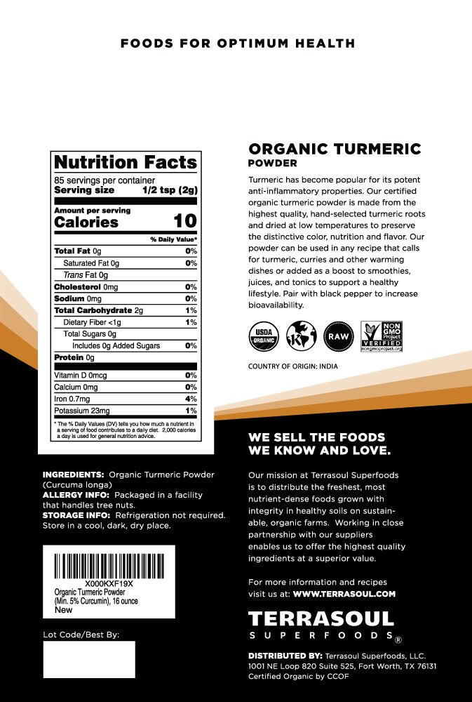 Terrasoul Superfoods Organic Turmeric Powder, Curcumin, 2 Lbs (2 Pack) - Lab Tested for Purity, Premium Quality