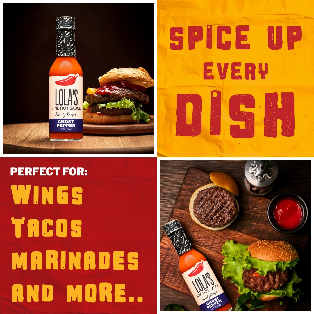 Lolas Fine Hot Sauce - Ghost Pepper | All-Natural, Gluten-Free, Keto | Created With Jolokia Ghost Peppers    | Perfect for Eggs,
