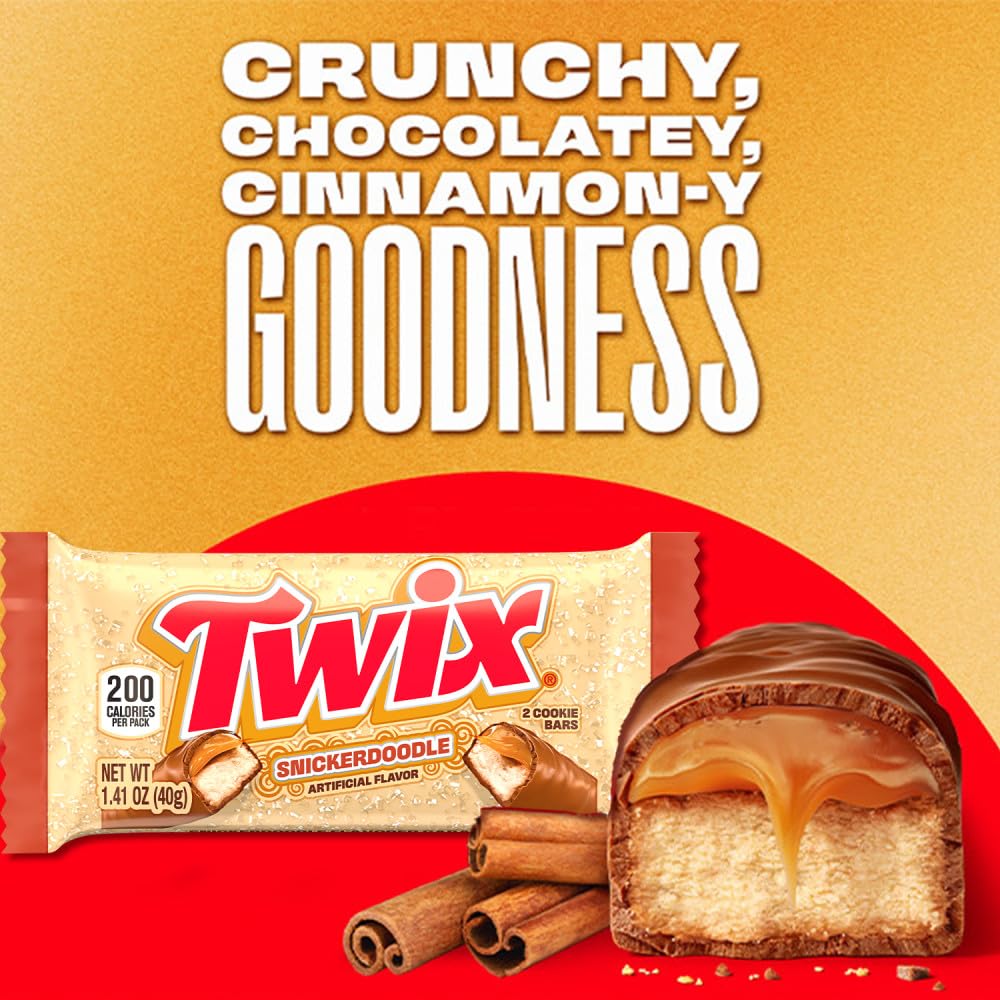 TWIX Snickerdoodle CookieChocolate Candy Bars  Nostalgic Cookie Cinnamon Caramel  Shortbread Cookie Milk Chocolate Bars  1.4 Oz (Pack of 20); Individually Wrapped Snacks