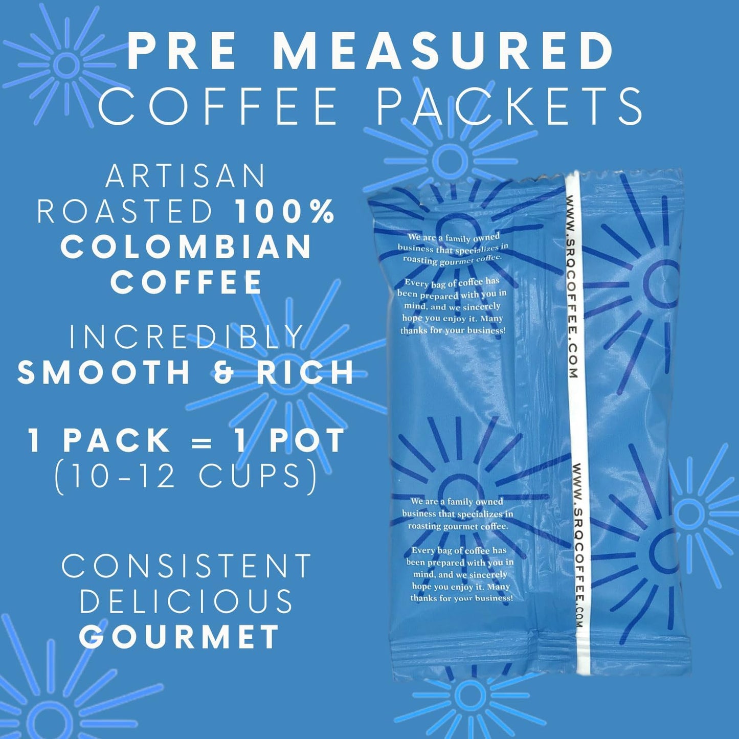 SARASOTA COFFEE & TEA CO. Premium Colombian Medium Roast Coffee Packets, 2 oz Bags, Pack of 36