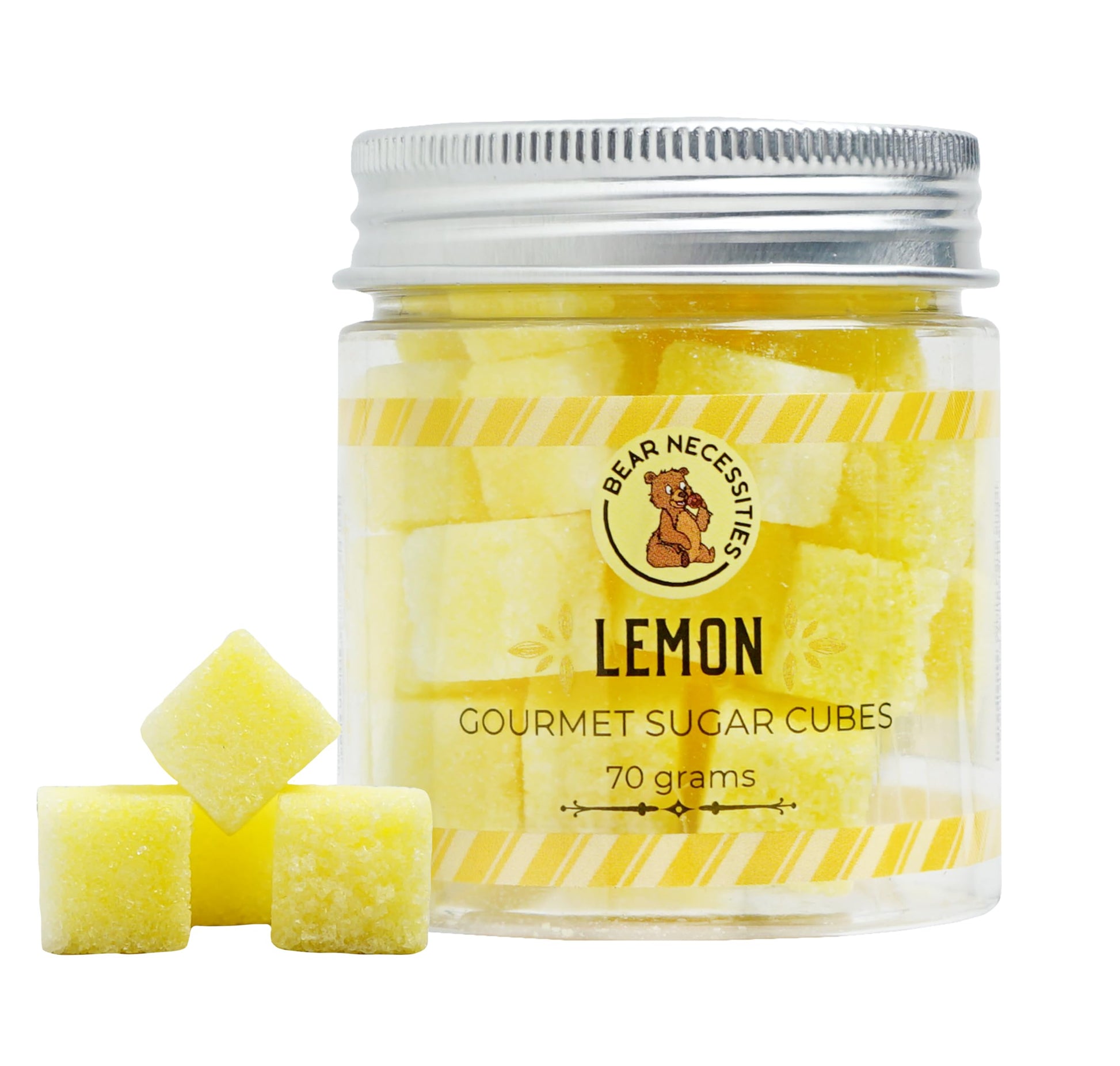 Bear Necessities Gourmet Sugar Cubes - Lemon Infused - 70g Jar (About 35 Cubes) - Perfect for Tea, Coffee, Cocktails & Sparkling Water