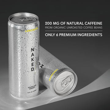 Naked Sparkling Energy Drink - Lemonade  Organic Caffeine  Organic Lemon Juice  Zero Sugar  No Sucralose  Naturally Sweetened  Natural Energy Drinks  Vegan  Gluten-Free  Non-GMO - 12oz Cans (Pack of 12)