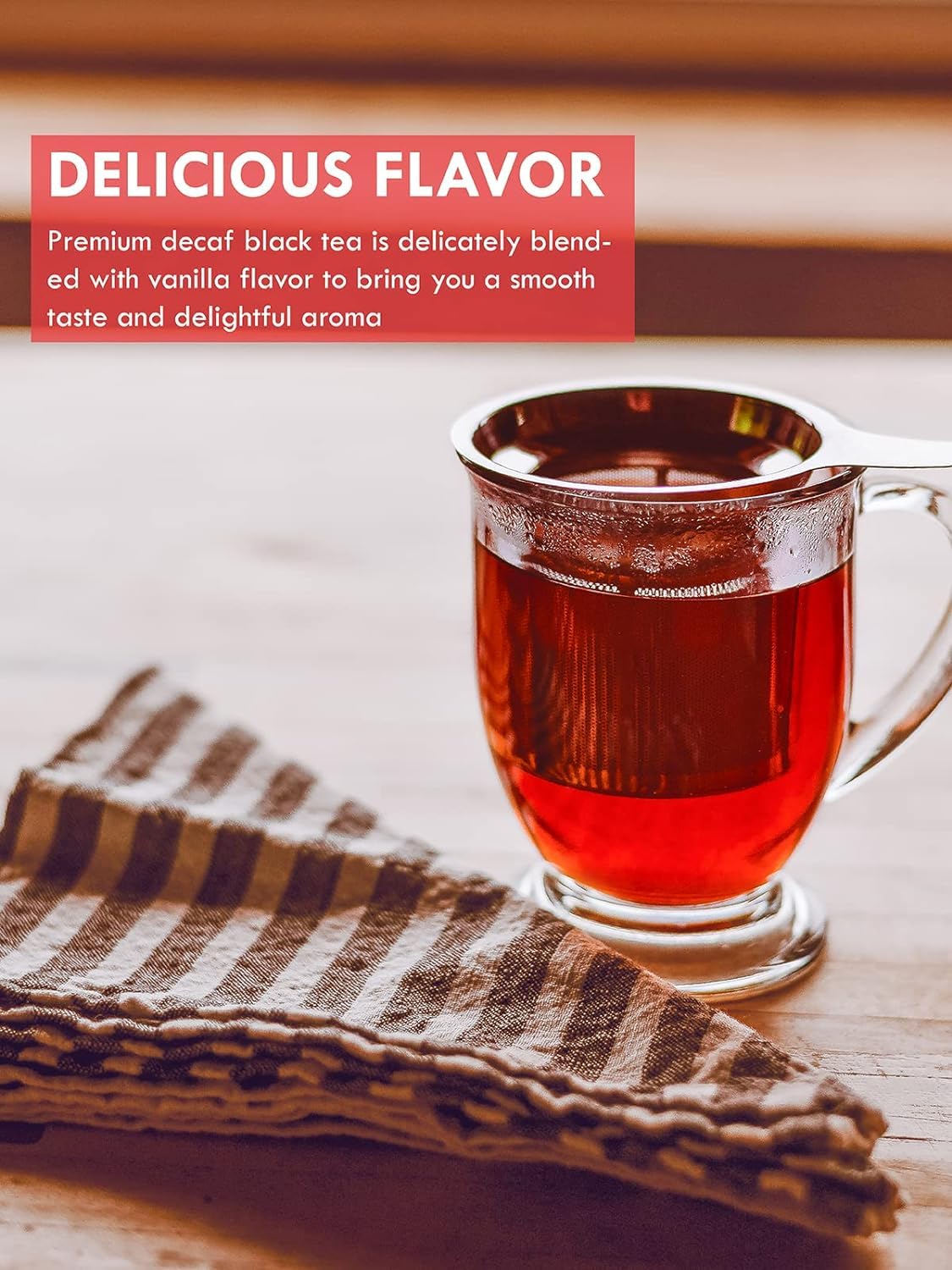 TeeLux Decaf Vanilla Black Tea Bags, Decaffeinated, 50 Count