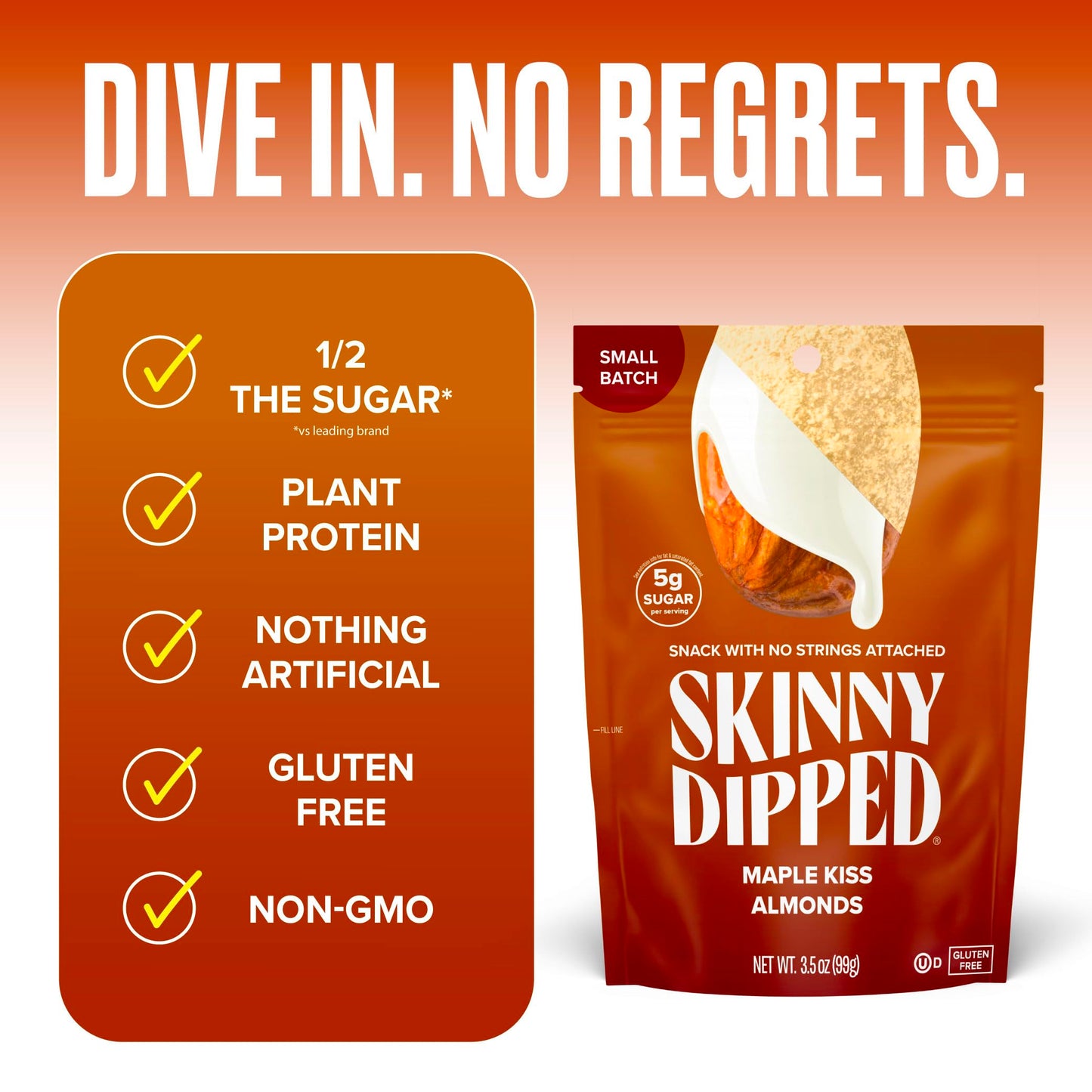 Skinnydipped Maple Kiss Almonds, Healthy Snack, Plant Protein, Gluten Free, 3.5 Oz Resealable Bags, Pack Of 5, Limited Edition