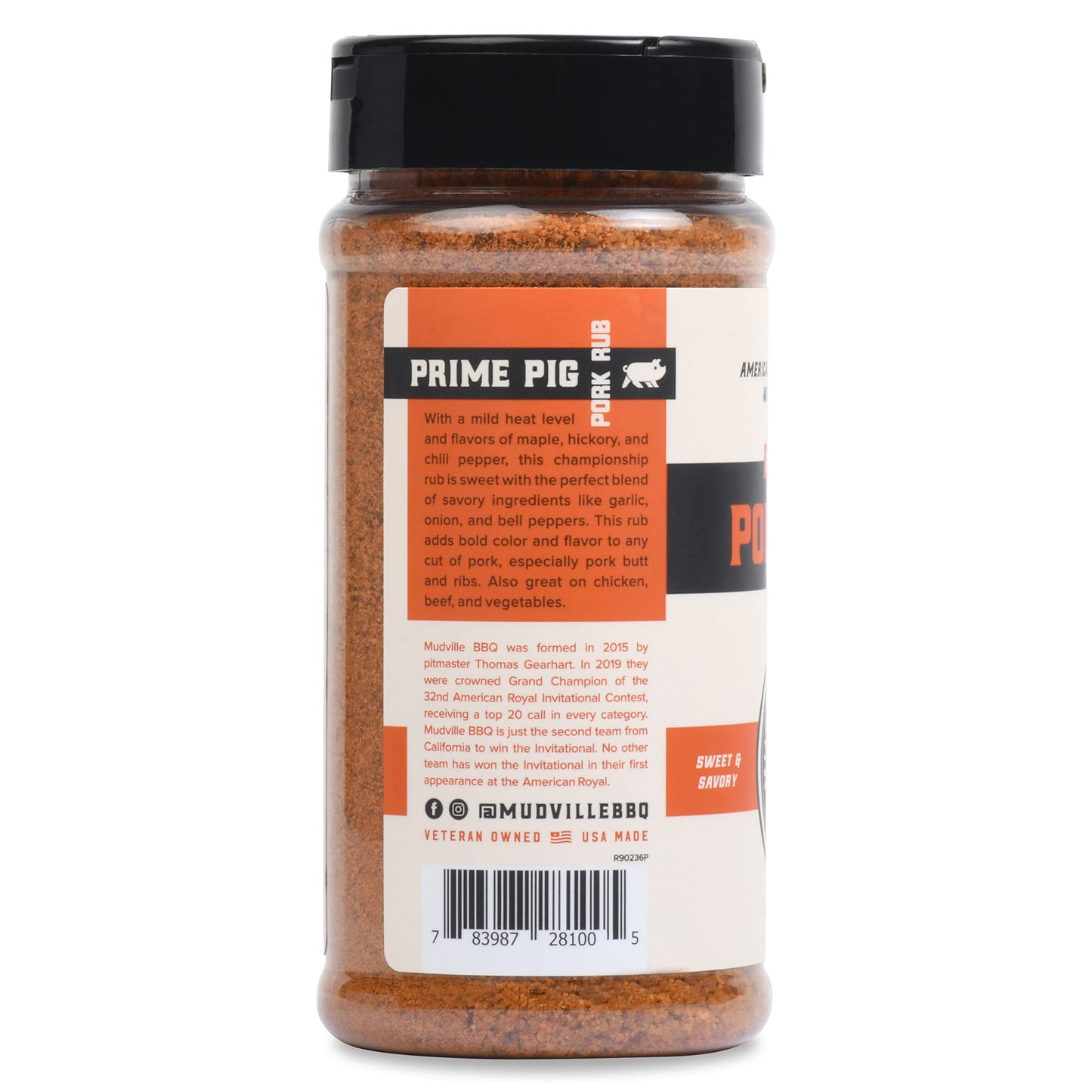 Mudville Bbq Prime Pig Pork Rub Seasoning, Sweet & Savory, World Champion Pitmaster Recipe, 12.8 Oz Shaker Bottle