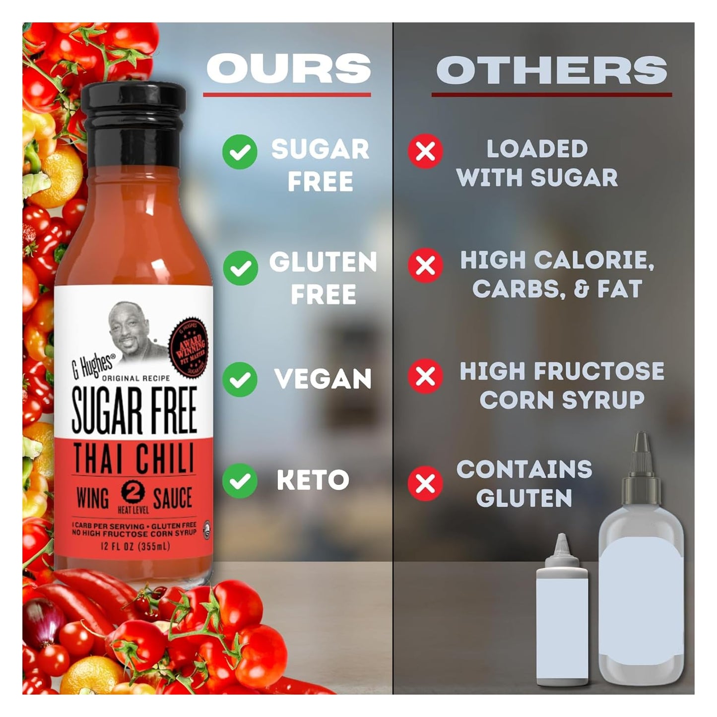 G. Hughes Smokehouse Sugar Free Wing Sauce (12 oz) - Thai Chili, Medium