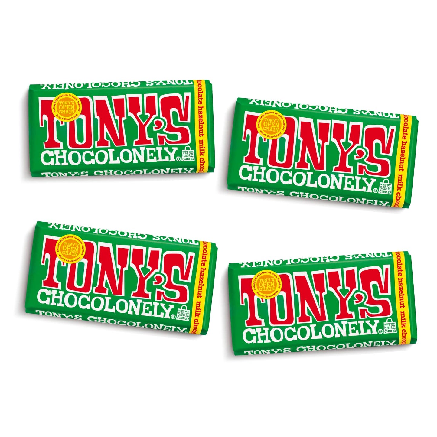 Tonys Chocolonely Belgian Milk Chocolate Hazelnut Candy Bar for Snacks, Chocolate Bars for Party Favors, Gifts, or Gift Basket, 