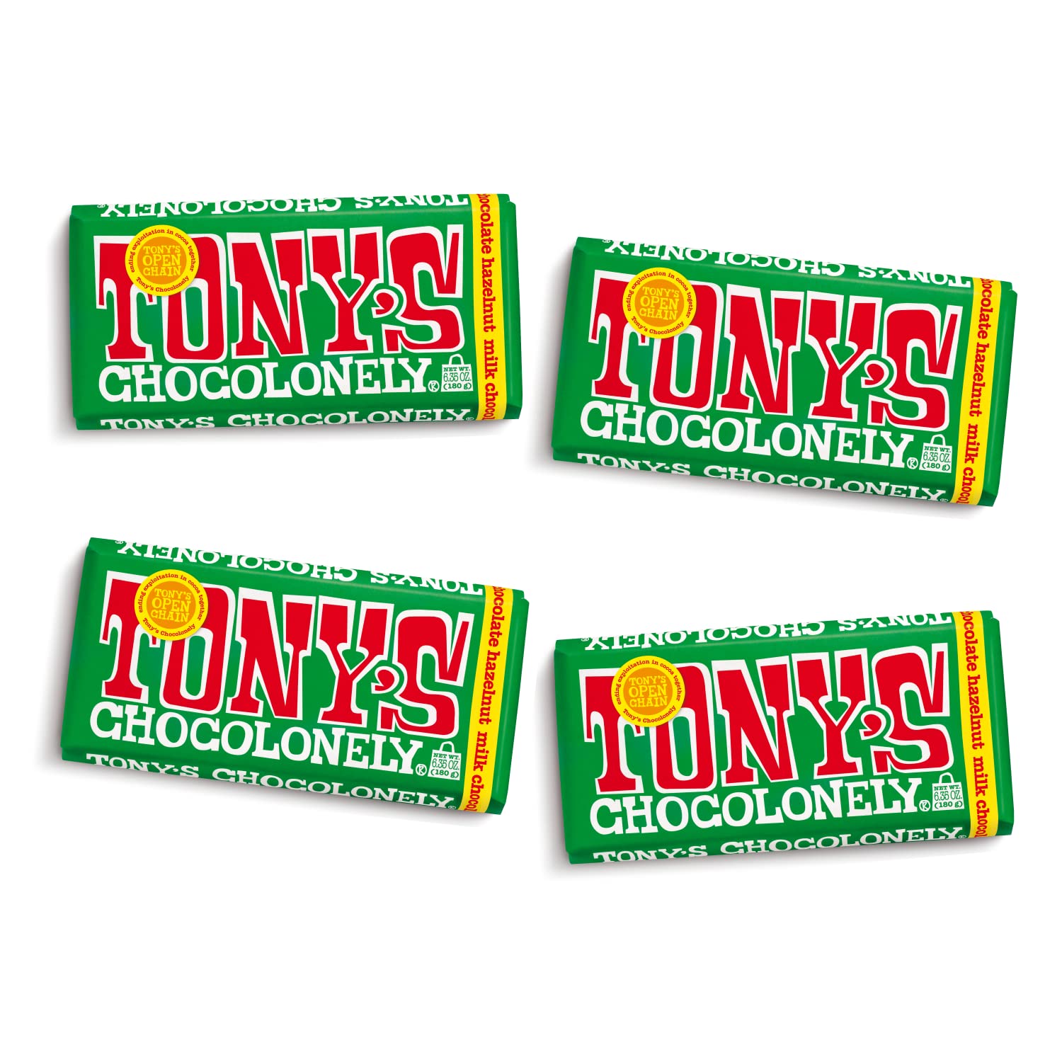 Tonys Chocolonely Belgian Milk Chocolate Hazelnut Candy Bar for Snacks, Chocolate Bars for Party Favors, Gifts, or Gift Basket, 