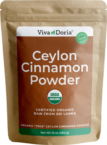 Viva Doria Organic Ceylon Cinnamon Powder, 100% Raw, Ground, 16 Oz Resealable Kraft Bag