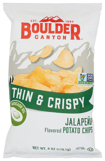 BOULDER CANYON Thin & Crispy Avocado Oil Jalapeno Potato Chips, 6 OZ