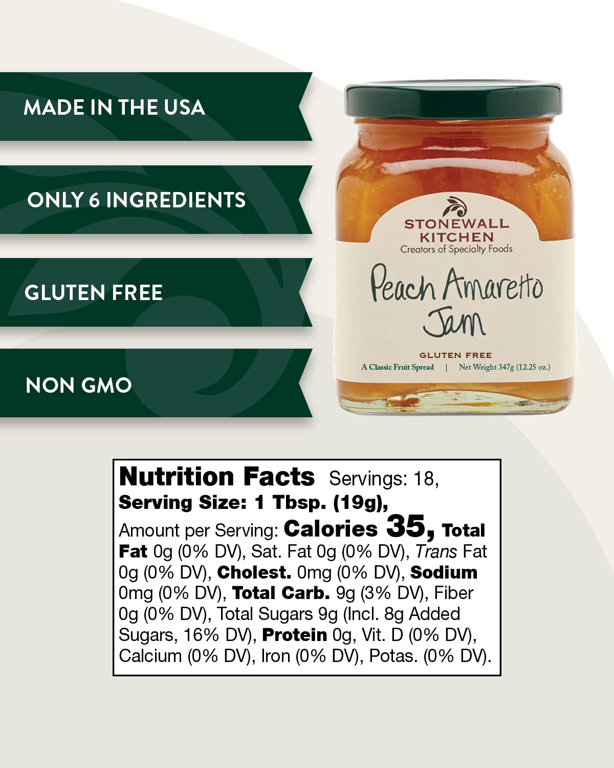 Stonewall Kitchen Peach Amaretto Jam, 12.5 Ounces (Pack of 2)