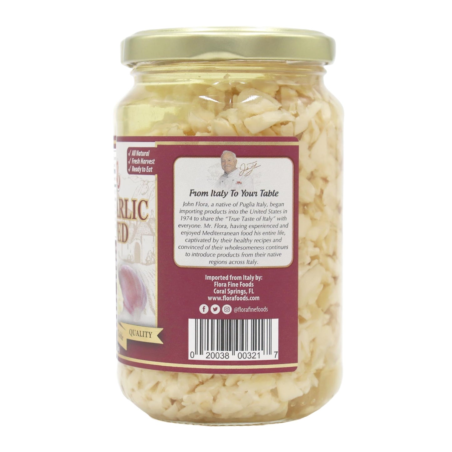 Flora Foods Italian Fresh Garlic Chopped In Oil Mild Flavor - 12 Oz Jar - Ready-To-Use For Cooking & Seasoning - Imported