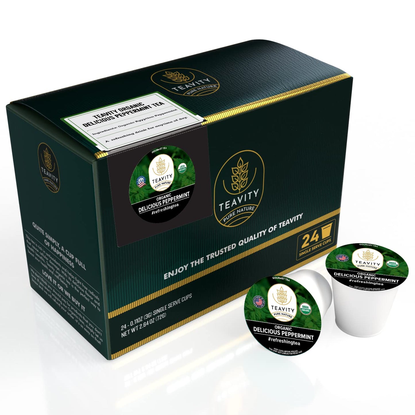 Organic Peppermint Tea Pods For Keurig - Decaf Tea - By Teavity (24 Tea Pods)