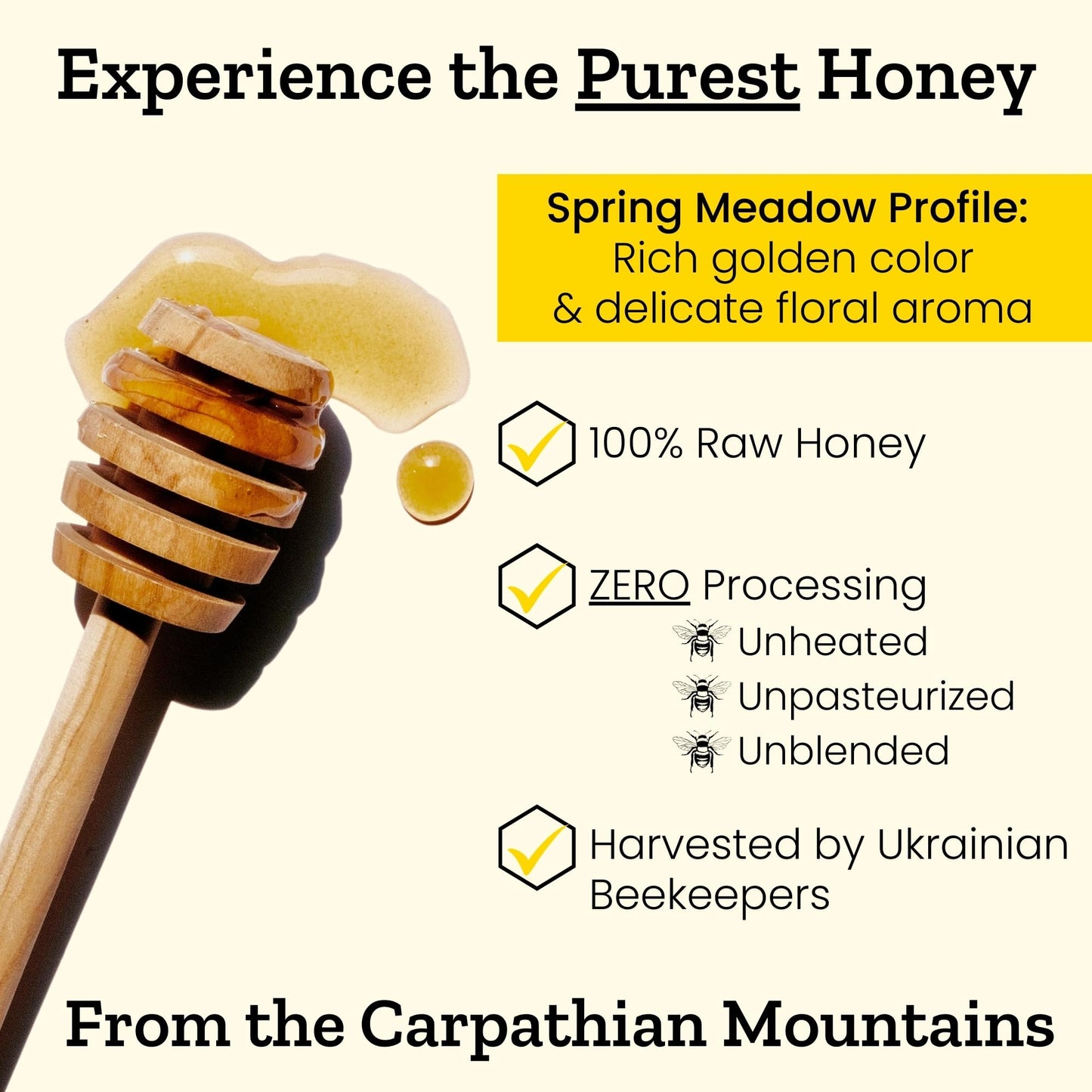 Carpathian Raw Honey Spring Meadow | 100% Pure, Unfiltered, Unpasteurized, Ethically Sourced | Glass Jar, 908G