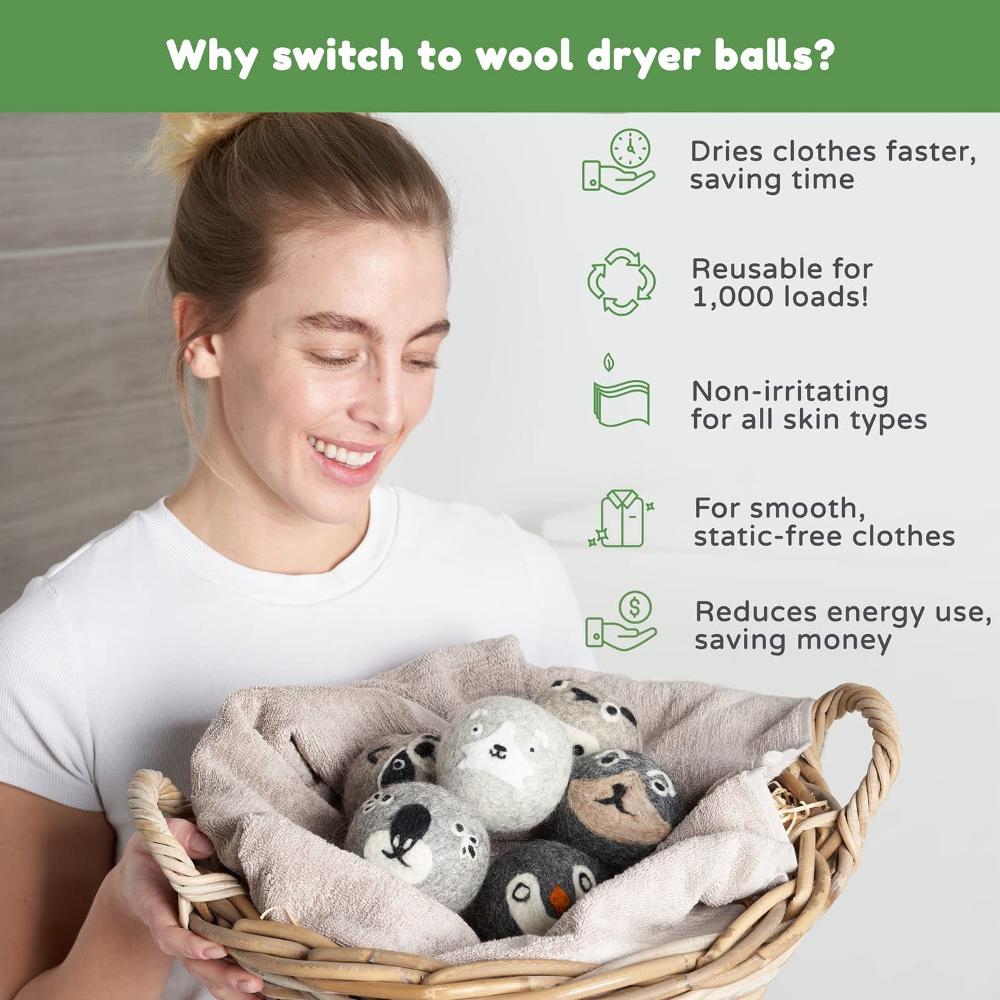 Wooly Heroes Dryer Balls - 100% Organic Wool - Sustainable & Eco-Friendly - Dry 1,000 Loads