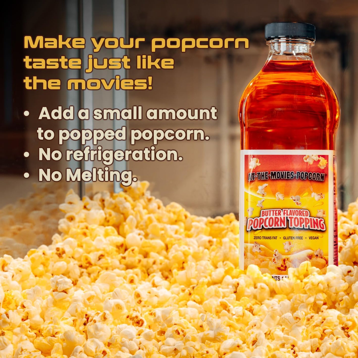 At-The-Movies-Popcorn Buttery Flavor Popcorn Topping, 33.81 Ounce (1 Liter), Ideal for Movie Nights