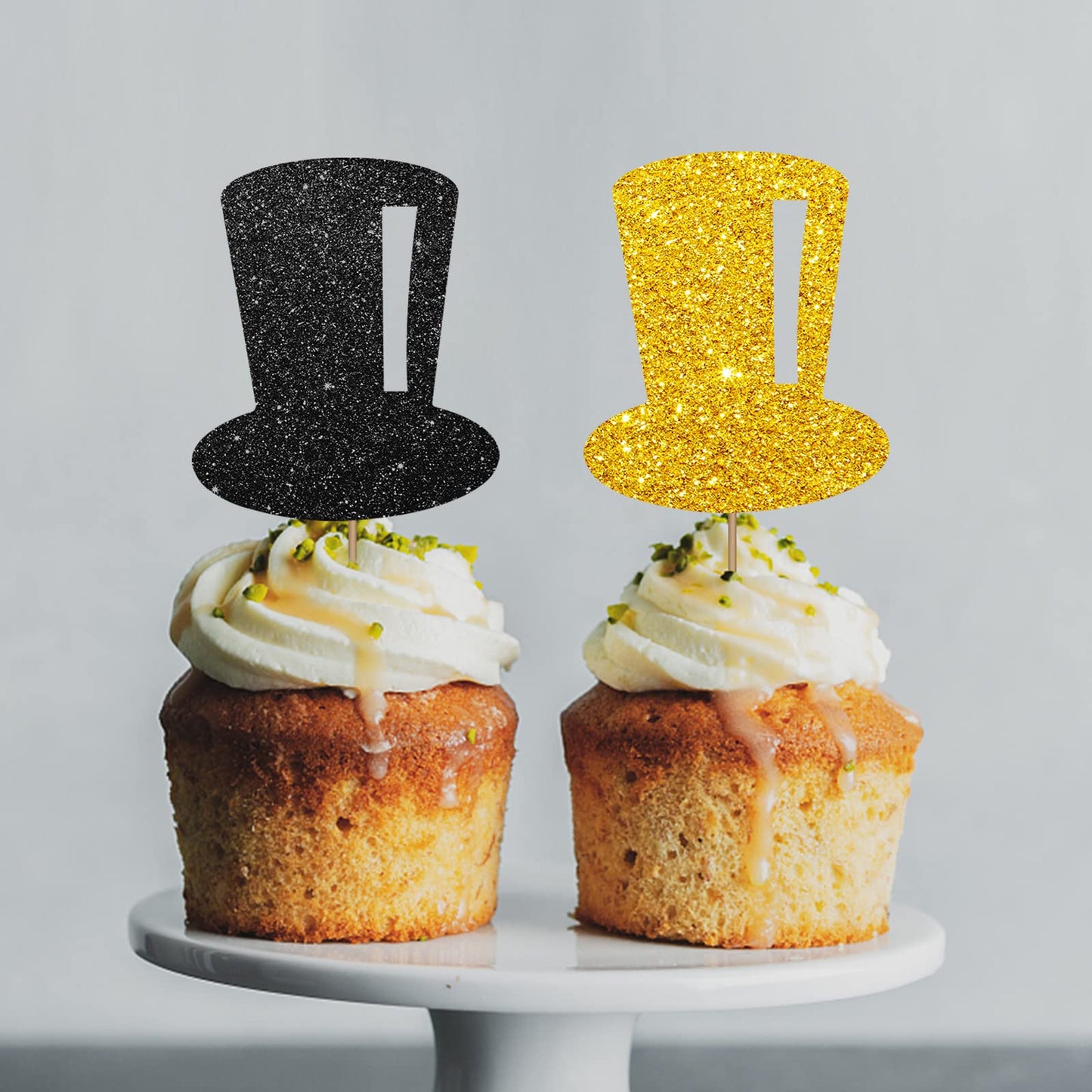 24Pcs Tophat Cupcake Toppers, Hat Cupcake Topper For Boys, Little Boy Food Picks, Magic Themed Birthday Party Decoration - Black