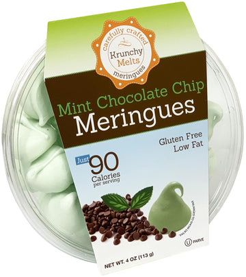 4 Pack Krunchy Melts Original Meringue Cookies | Mint Chocolate Chip Flavor 4-Pack | Only 90 Calories Per Serving | Low Fat, Glu
