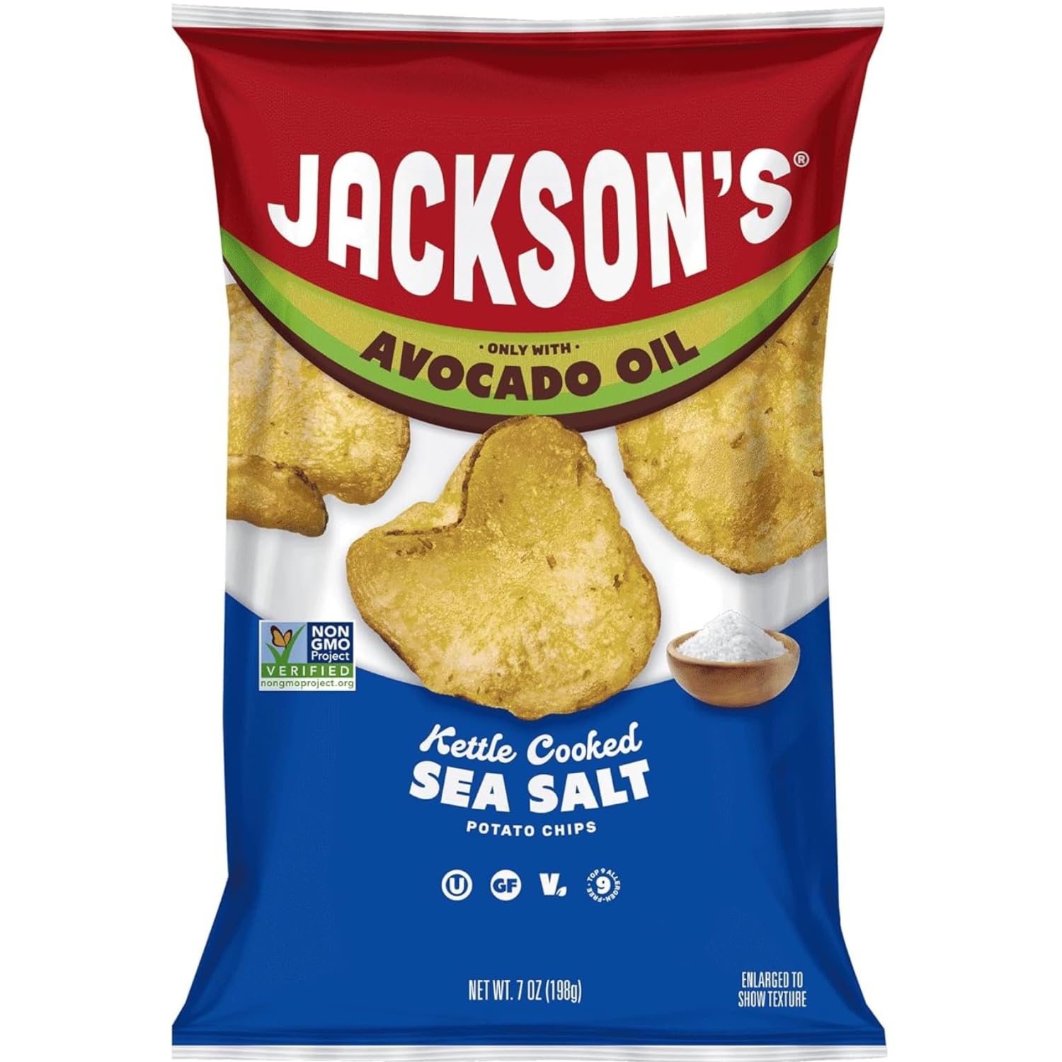 Jacksons Potato Kettle Chips, Sea Salt, 7oz (Pack of 6), Gluten Free, Vegan, Kosher